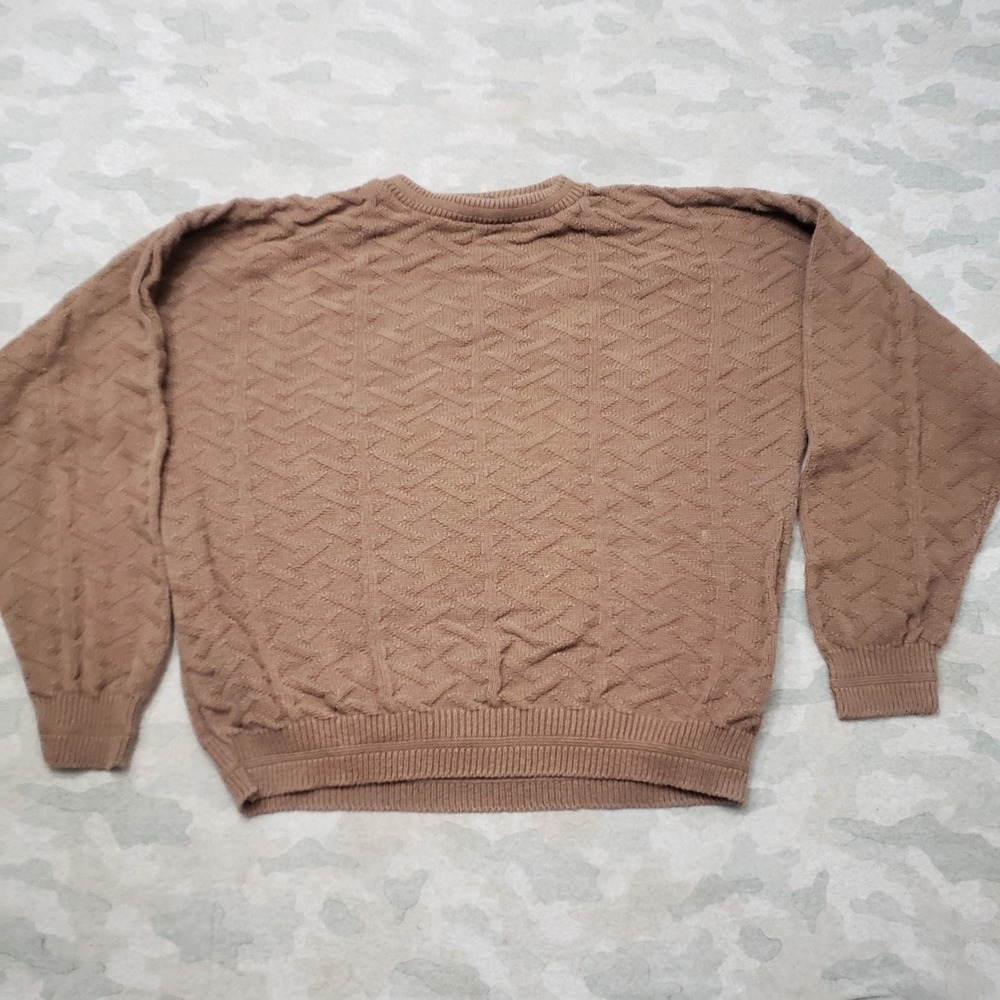 VTG Members Only Sweater Mens Large Brown Pullover Made In USA Cotton 3D